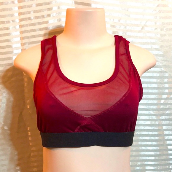 Red Mesh See Through Full Coverage Sports Bra Vcut - Picture 2 of 12